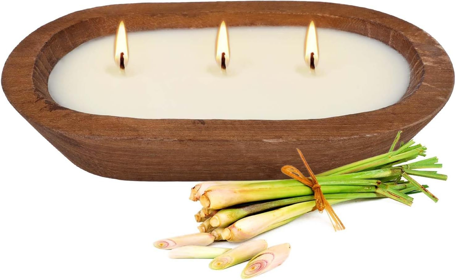 Citronella Scented 3-Wick Candle Oval Wood Bowl Candle, Clean Burning