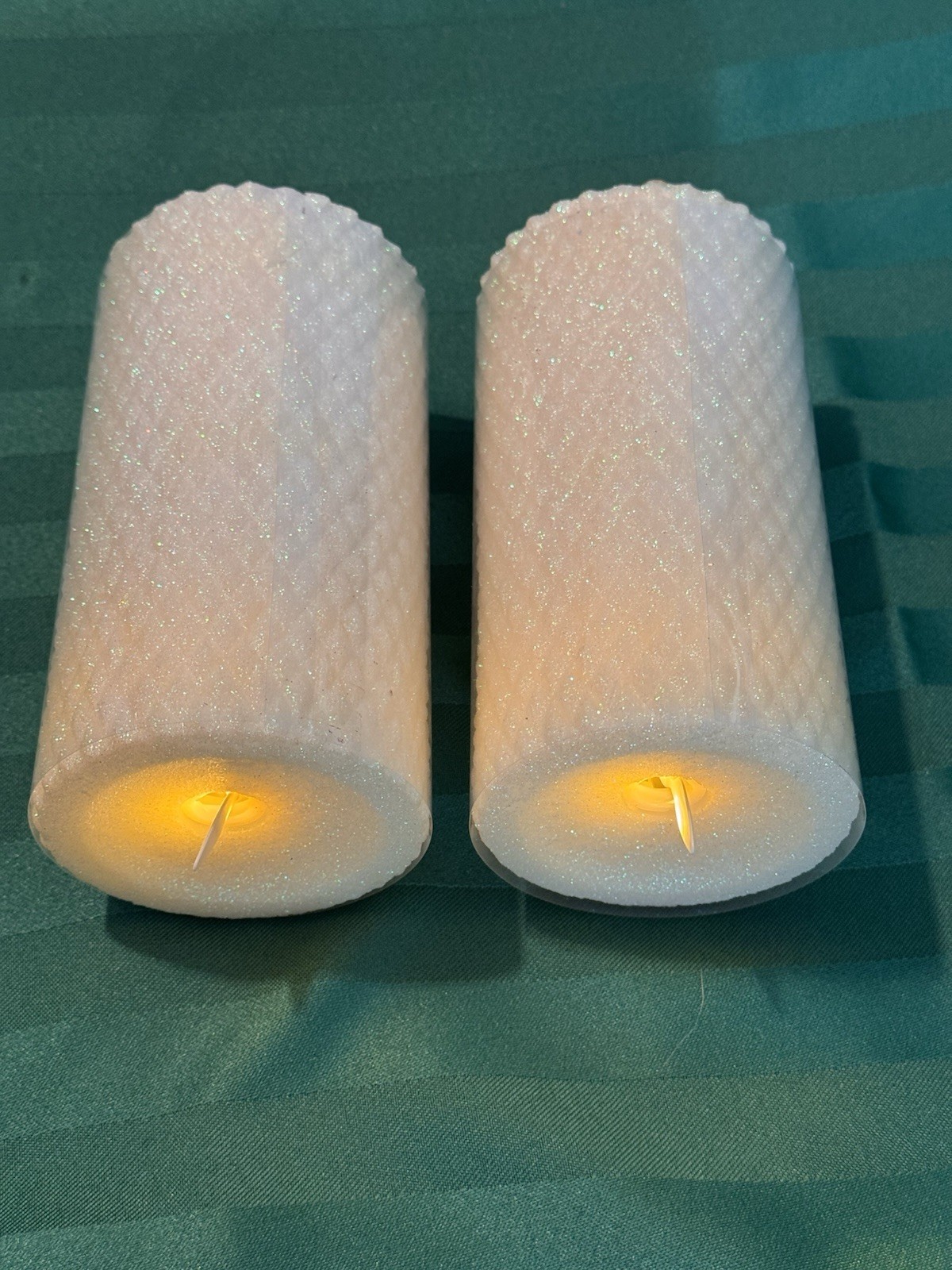 2-Luminara Battery Operated Flameless Pillar Candles Ivory Honeycomb BEAUTIFUL.