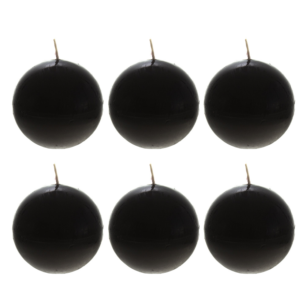 Mega Candles – Unscented 3″ Hand Poured Round Premium Ball Candle Black 6PCS