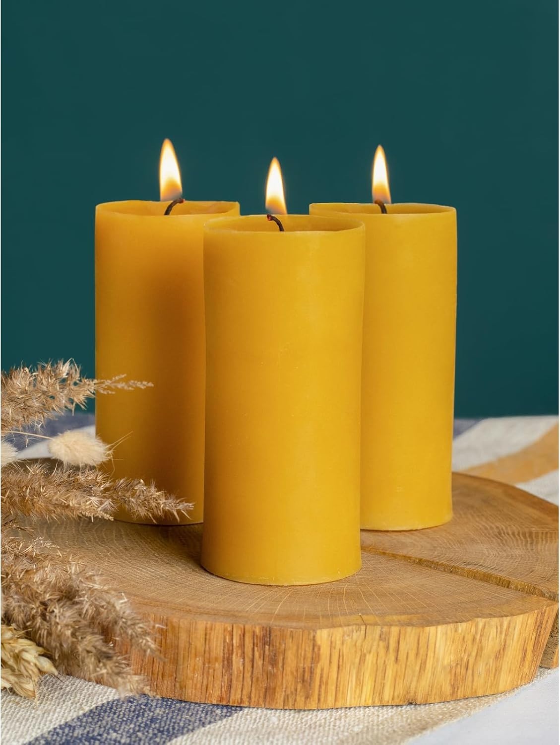 Elegant Beeswax Pillar Candles Set – 1.8×4 Inches, 34.5 Hours of Soothing Aromas