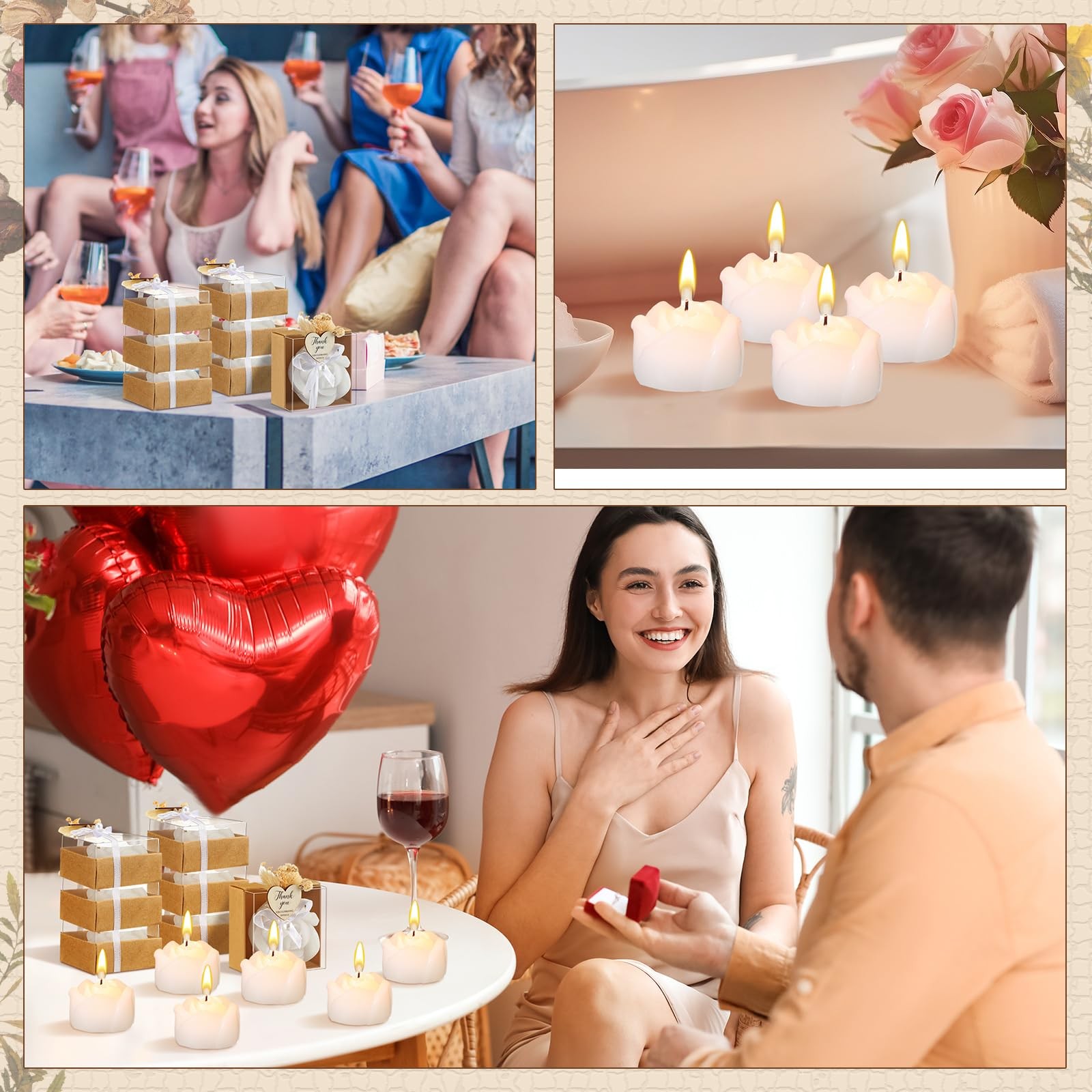 24 Sets Rose Candles Scented with Dried Flower Mini White Rose Petal Candle G…