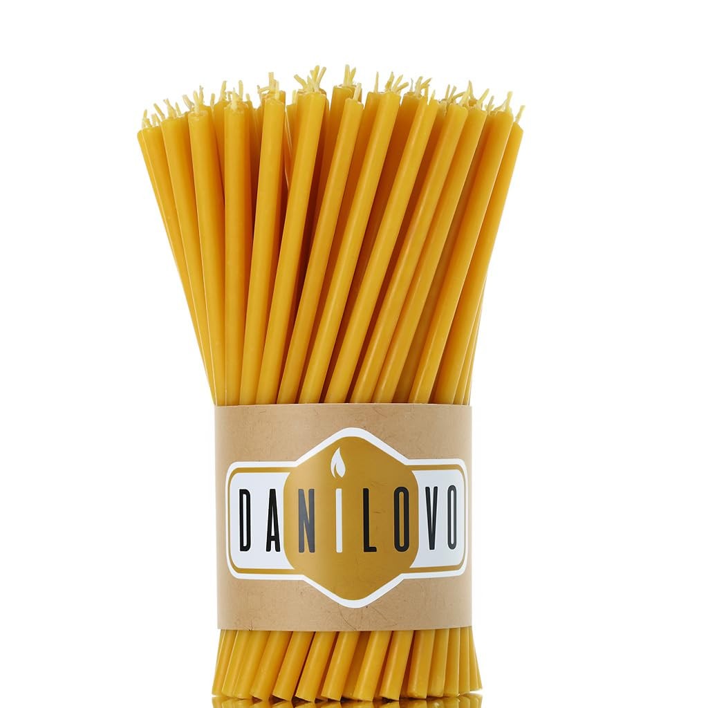 Thin Taper Beeswax Candles 50 Pcs Yellow Honey Scented Drip Free Smokeless 6.4″