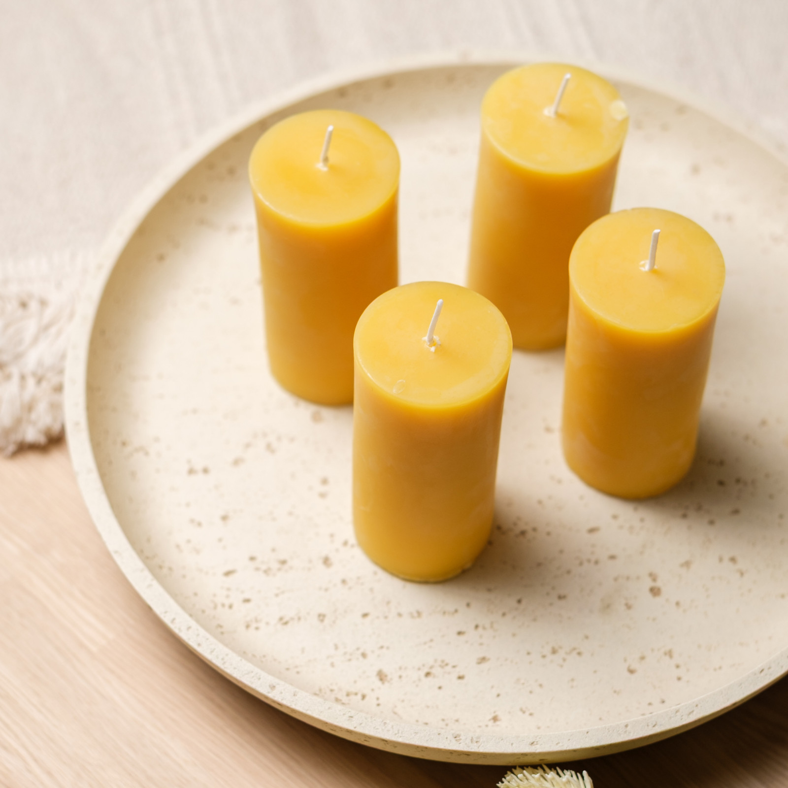 4 Pack 100% Beeswax Pillar Candles 2×4 in Unscented Natural Burn 140 Hours