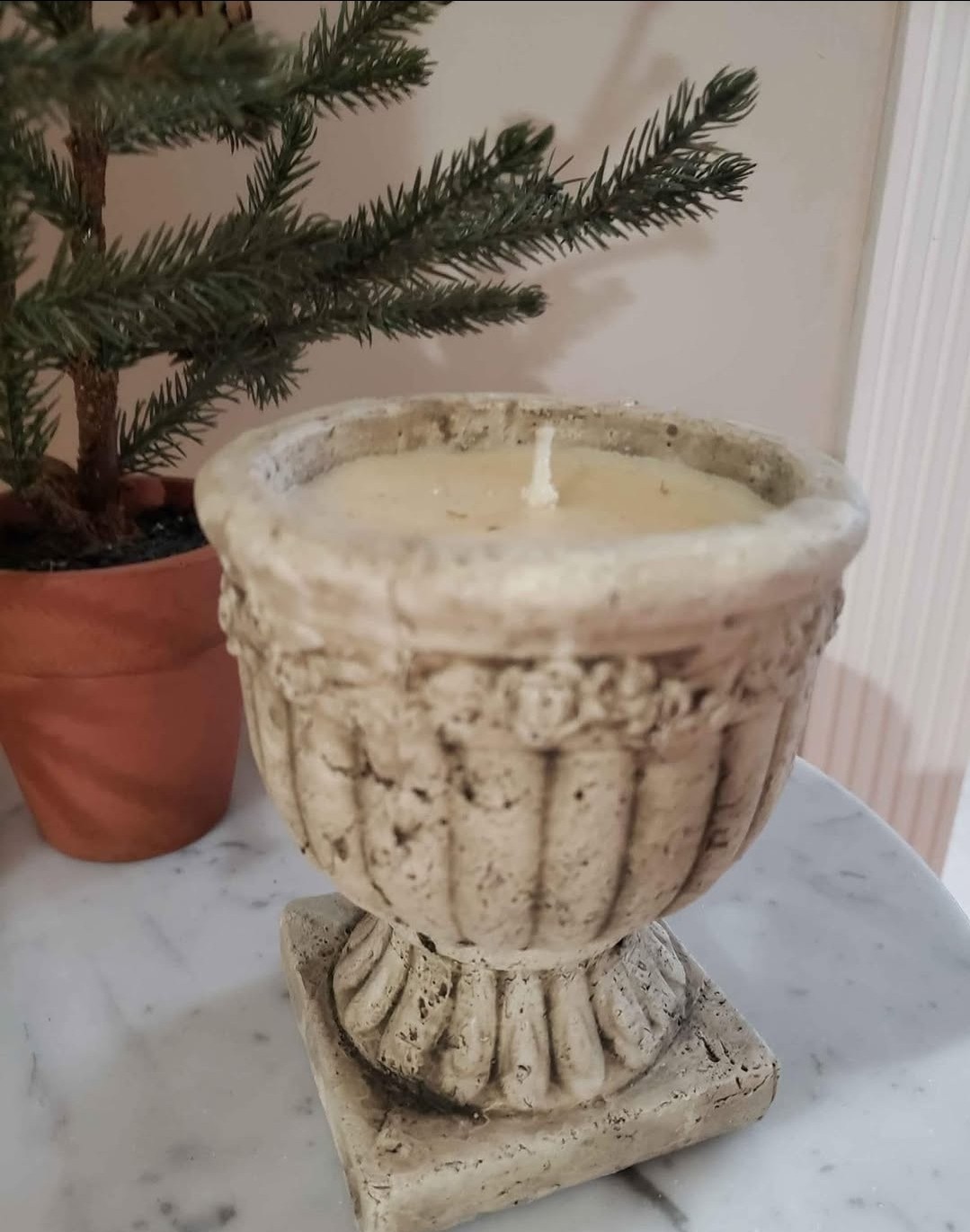 Beige Stone & Wax Goblet Decorative Candle Antique Unique Style for Living Room