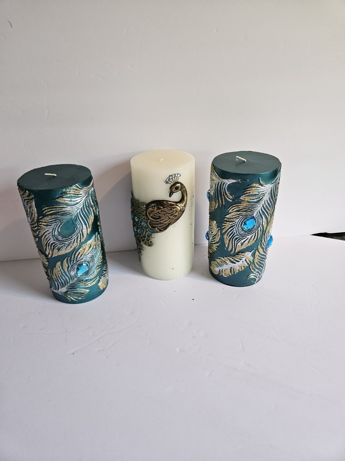 Pier 1 Imports Peacock Unscented Decorative Candles Set Of 3 Sparkles