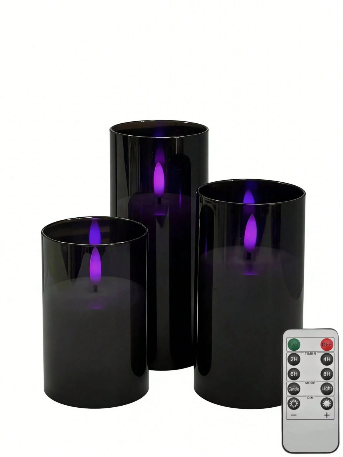 3PCS Black Flameless LED Candles Purple Light Remote Timer Halloween