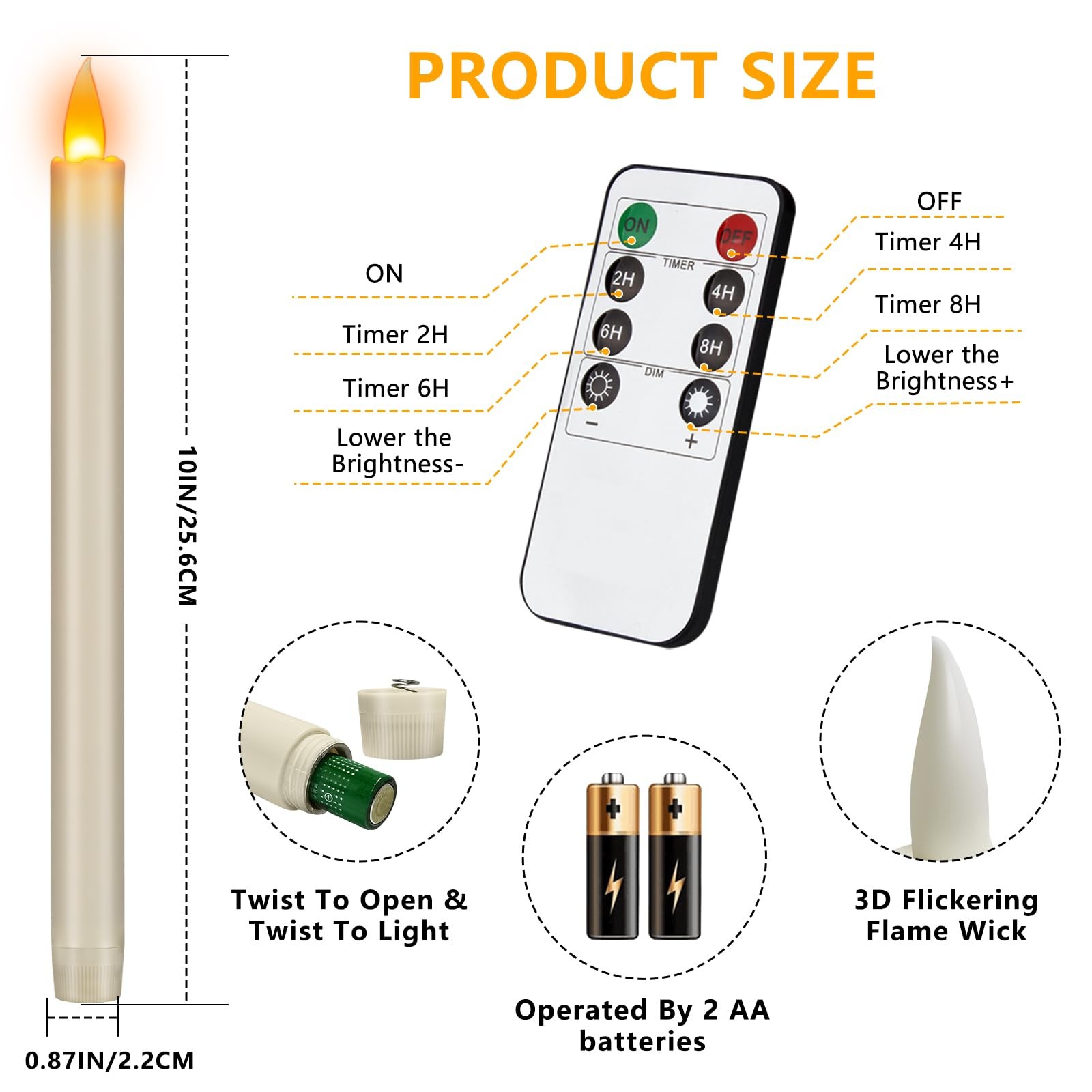 Flameless Taper Candles 10″ Dripless Battery Operated Candle with Remote Time…