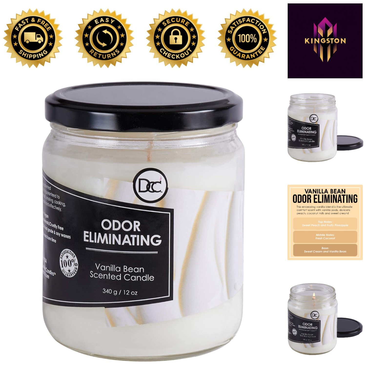 12oz Vanilla Bean Candle – 80-Hour Fragrance for Pet and Smoke Odor Elimination