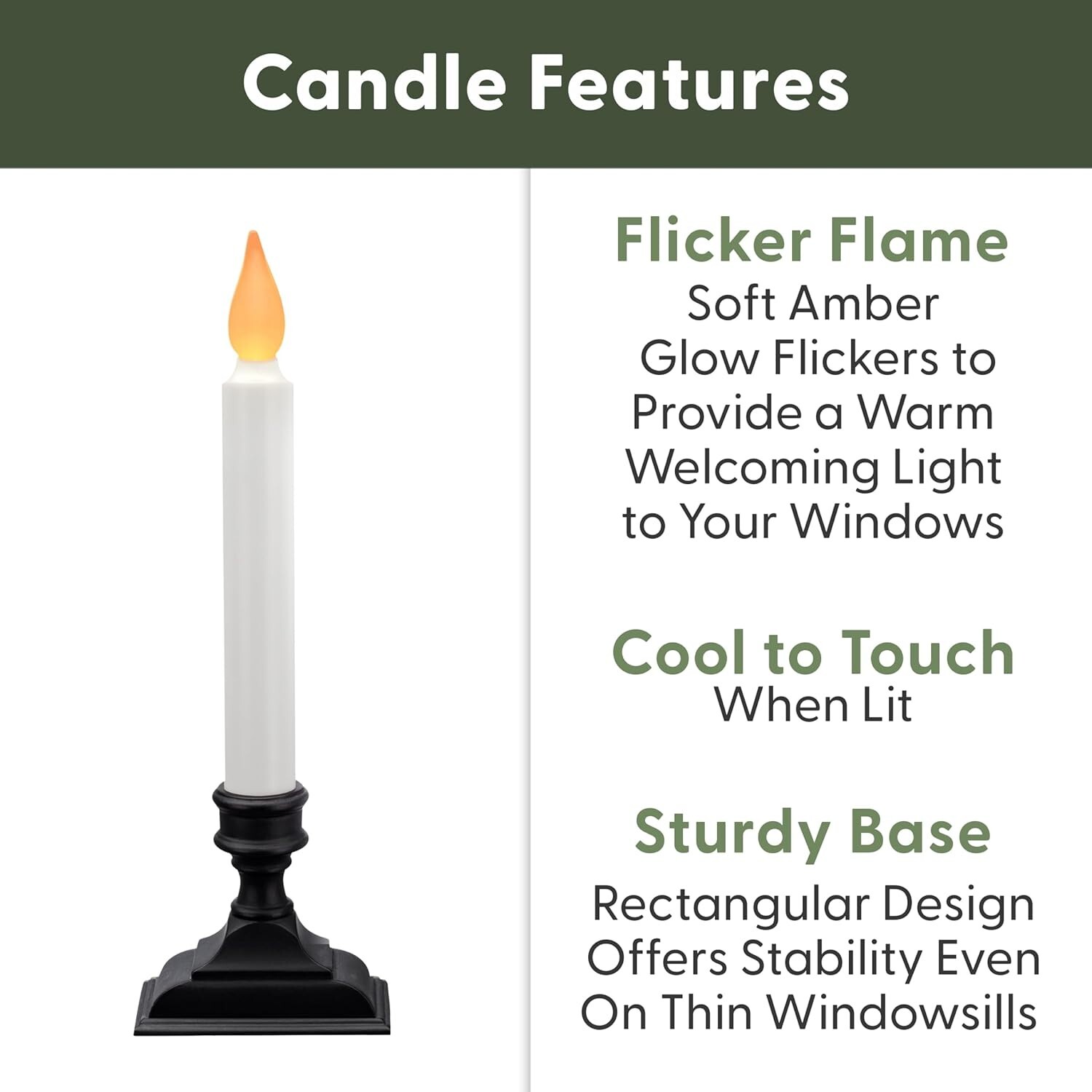9.75 Inch Tall Flickering Window Candles, Cordless & Energy Efficient, Pack of 4