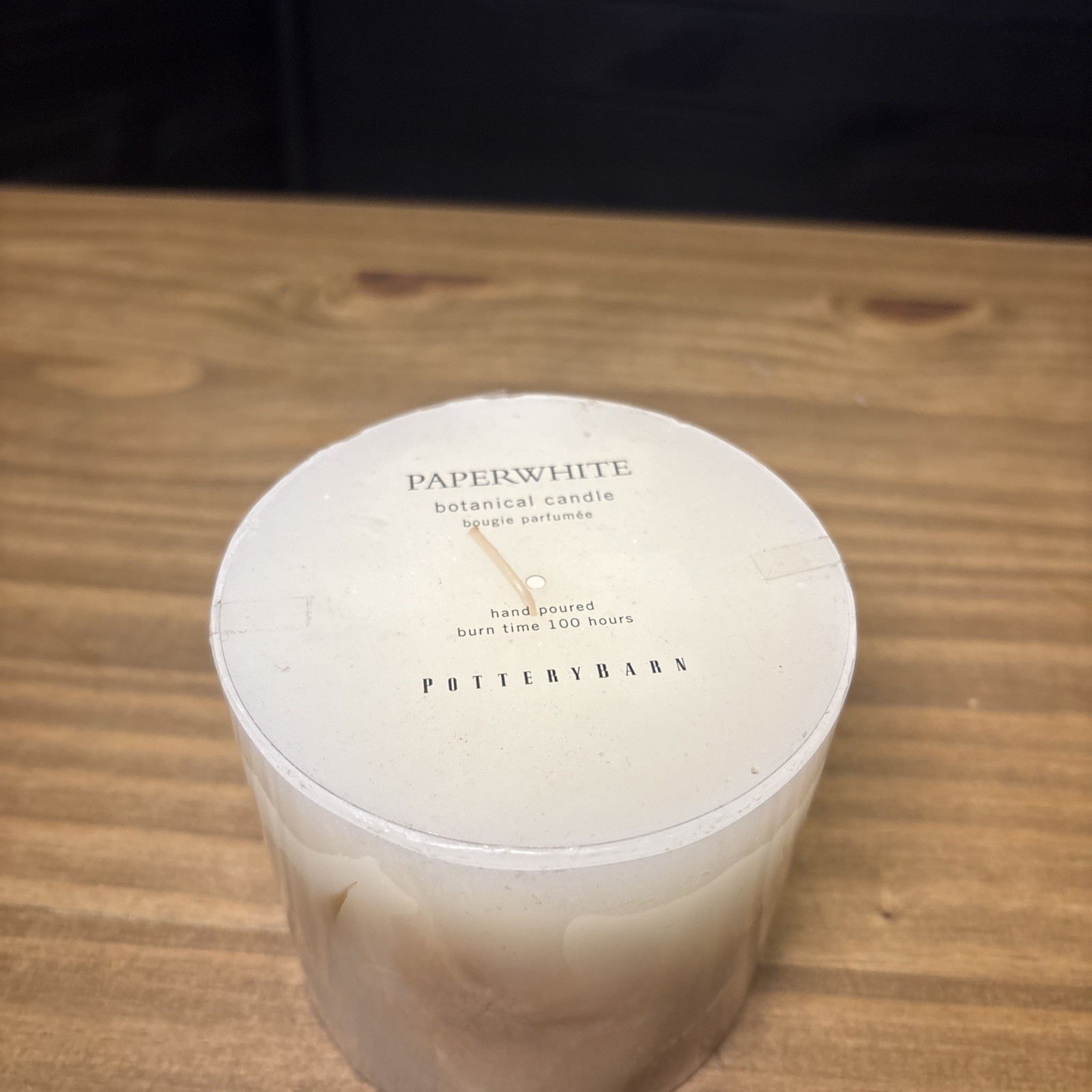 Pottery Barn Paperwhite botanical Candle 4″x4″ Wax Pillar Never Lit