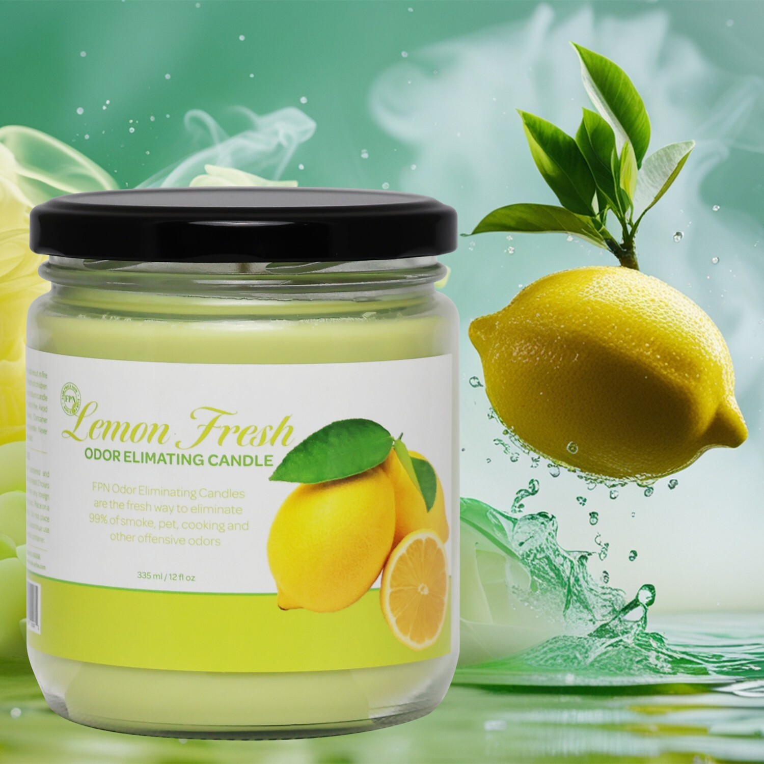 FPN Smoke & Cooking Odor Eliminator Candles 12oz Soy Wax Candle Lemon Scent 2 Pc