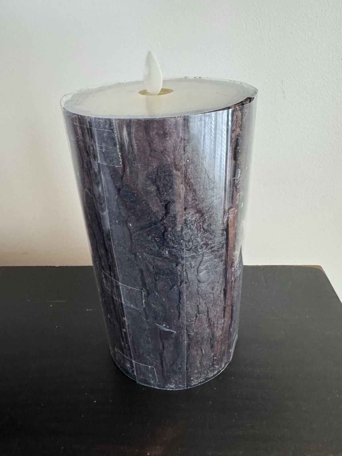 POTTERY BARN PREMIUM FLICKERING FLAMELESS CANDLE LARGE 4 X 8″-BROWN BARK