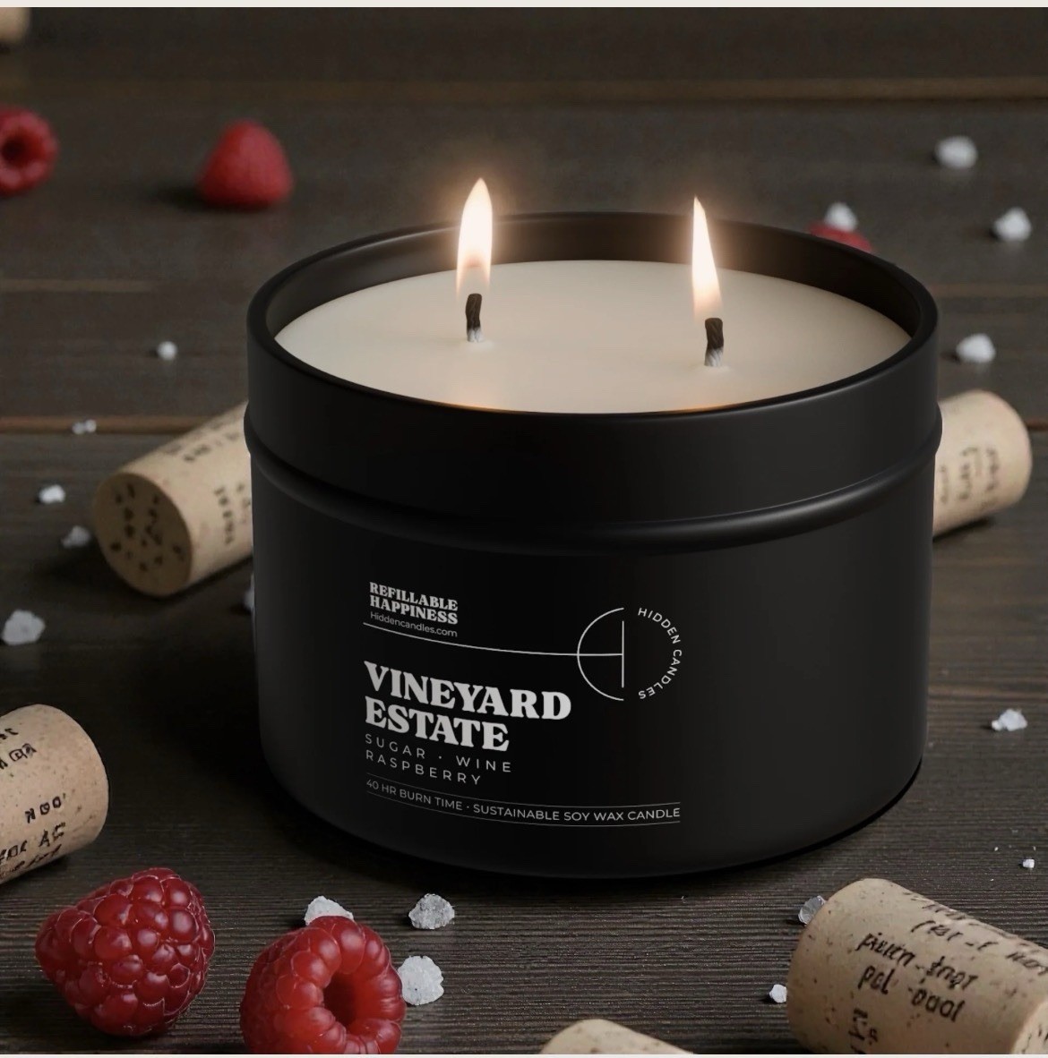 NEW Hidden Candles Vineyard Estate Scented Soy Wax Candle, Multiple Wick 10.6oz