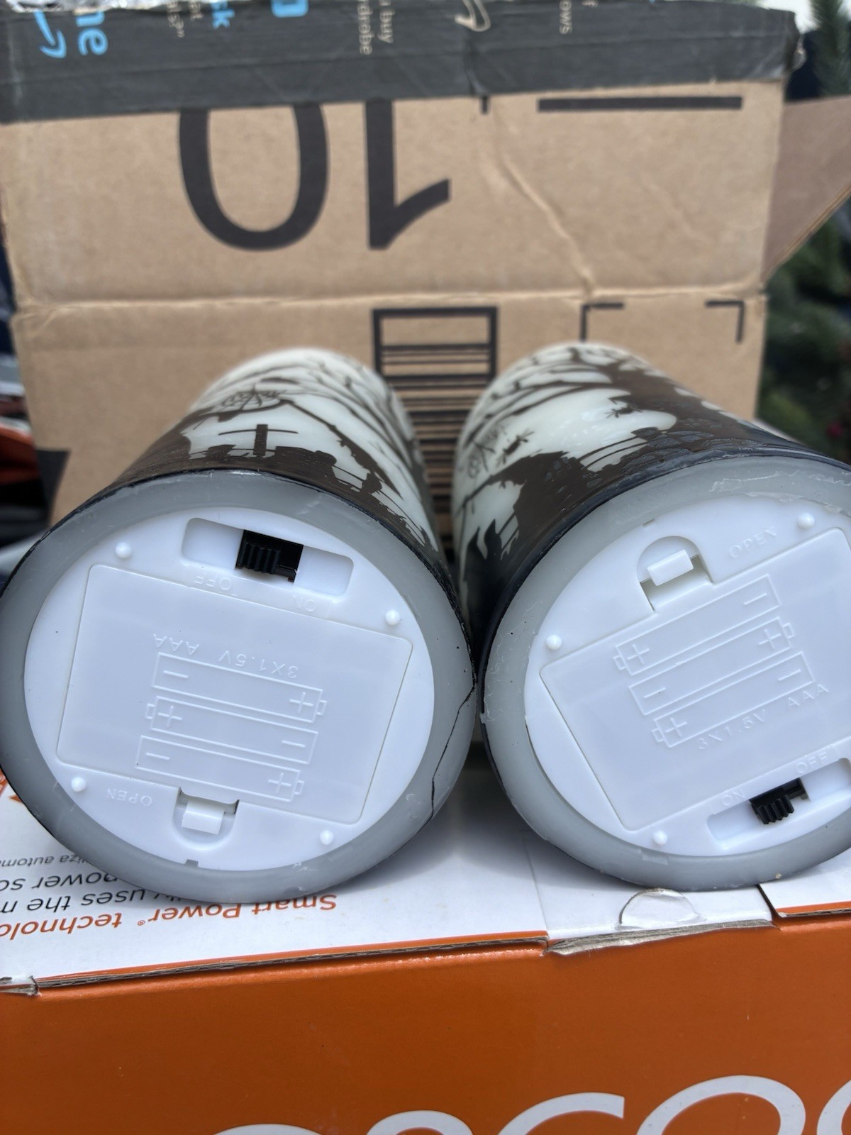 2 Pack Halloween Flameless LED Pillar Candles Large Black/White AAA Battery