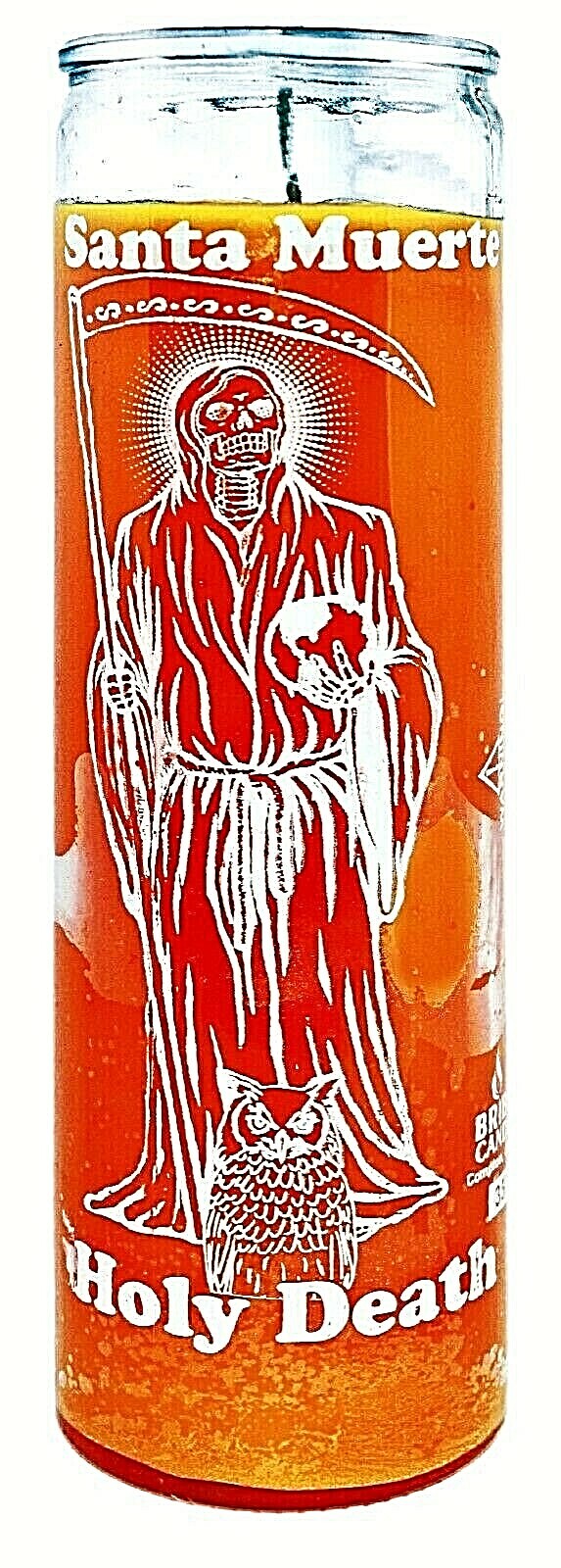 CANDLE HOLY DEATH ORANGE – SANTA MUERTE NARANJA UNSCENTED -BURNS 120 HOURS