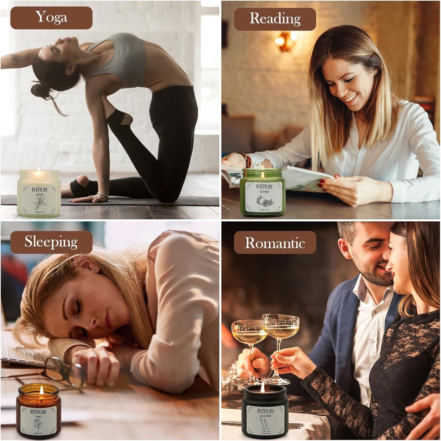 Soy Wax Scented Candles Gift Set 4 Pack Rose Lavender Orange Vanilla Jars 7.5oz