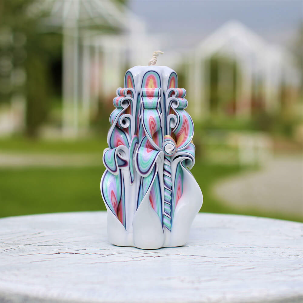 Rainbow Decorative Carved Candle, Best Christmas Gift Idea 6.7 inch
