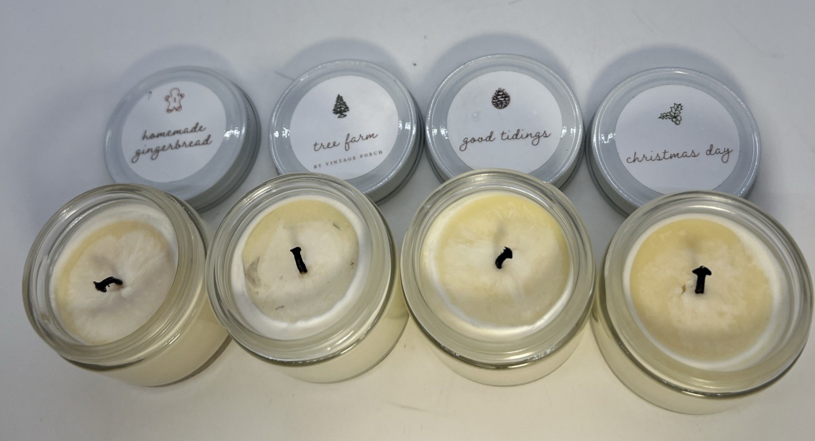 Antique Candle Co Merry Christmas Sample 4 Pack 2oz Jars Each Burned Once READ