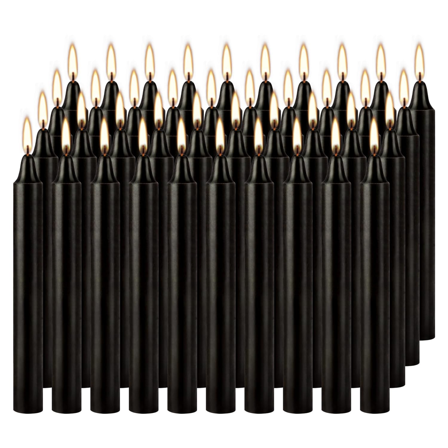 40 Black Taper Candles 4 in Smokeless Long Burning Wax Indoor