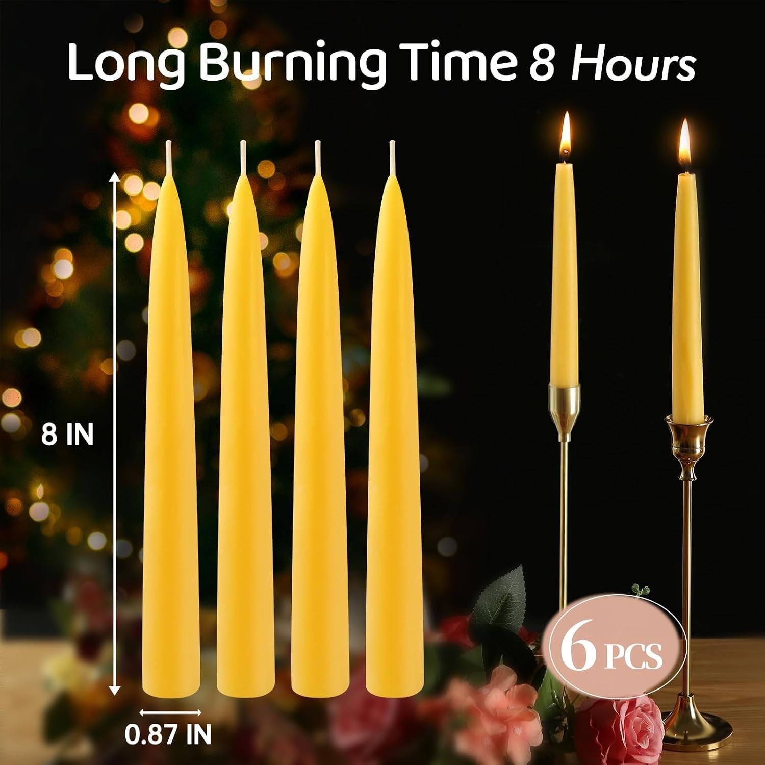 Handmade Beeswax Taper Candles – Elegant 6 Pack for Wedding, Prayer, or Home