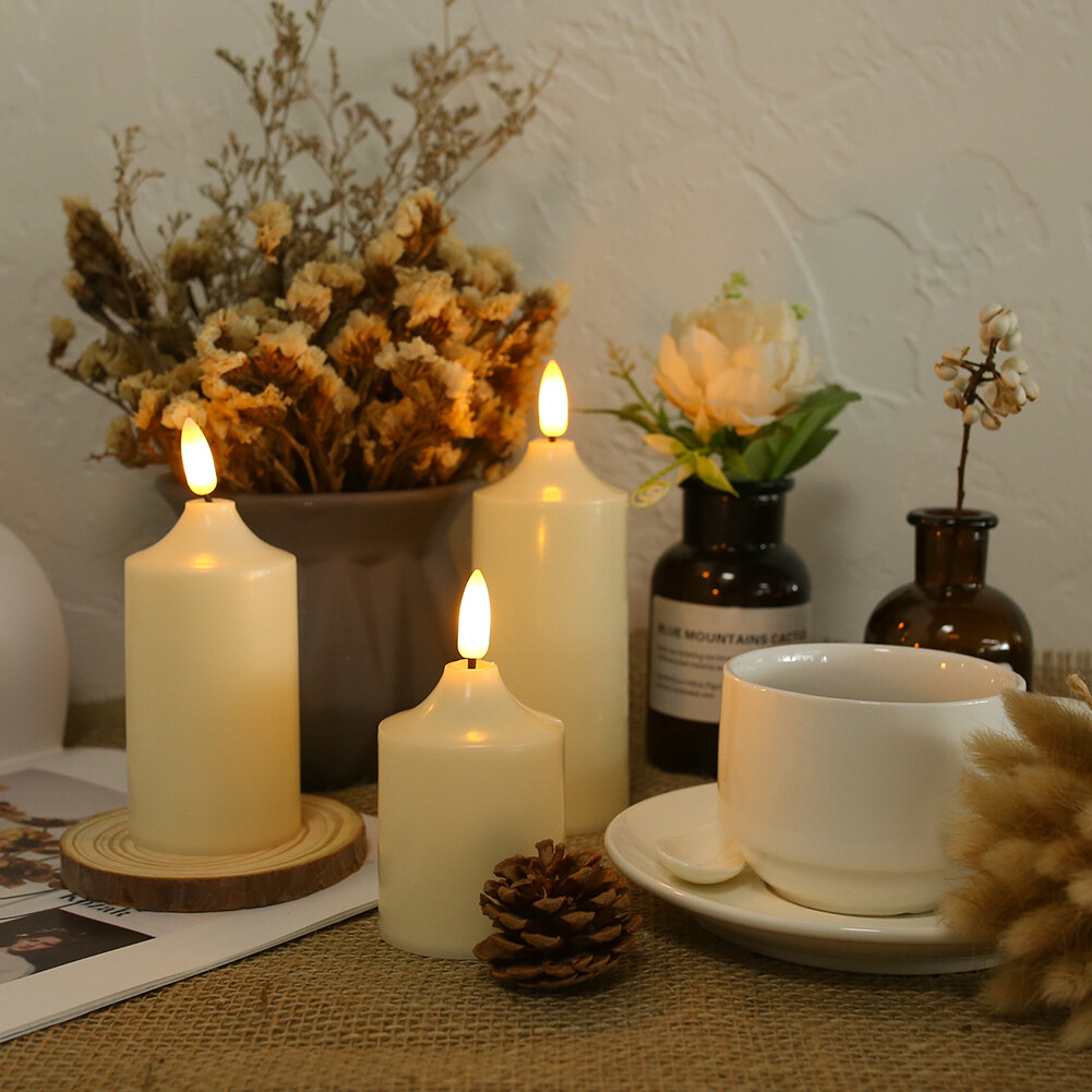 Set of 3 Flickering Flameless LED Candles with Timer Remote Battery Operated
