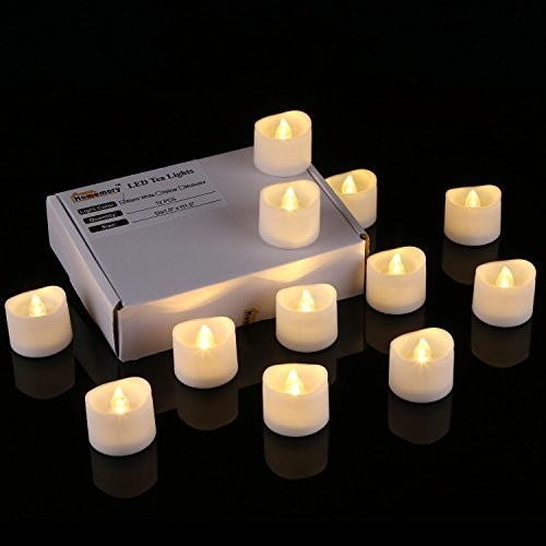 Pack 12 Flameless LED Tea Candles for Outdoor Indoor Fake Candle in Warm White