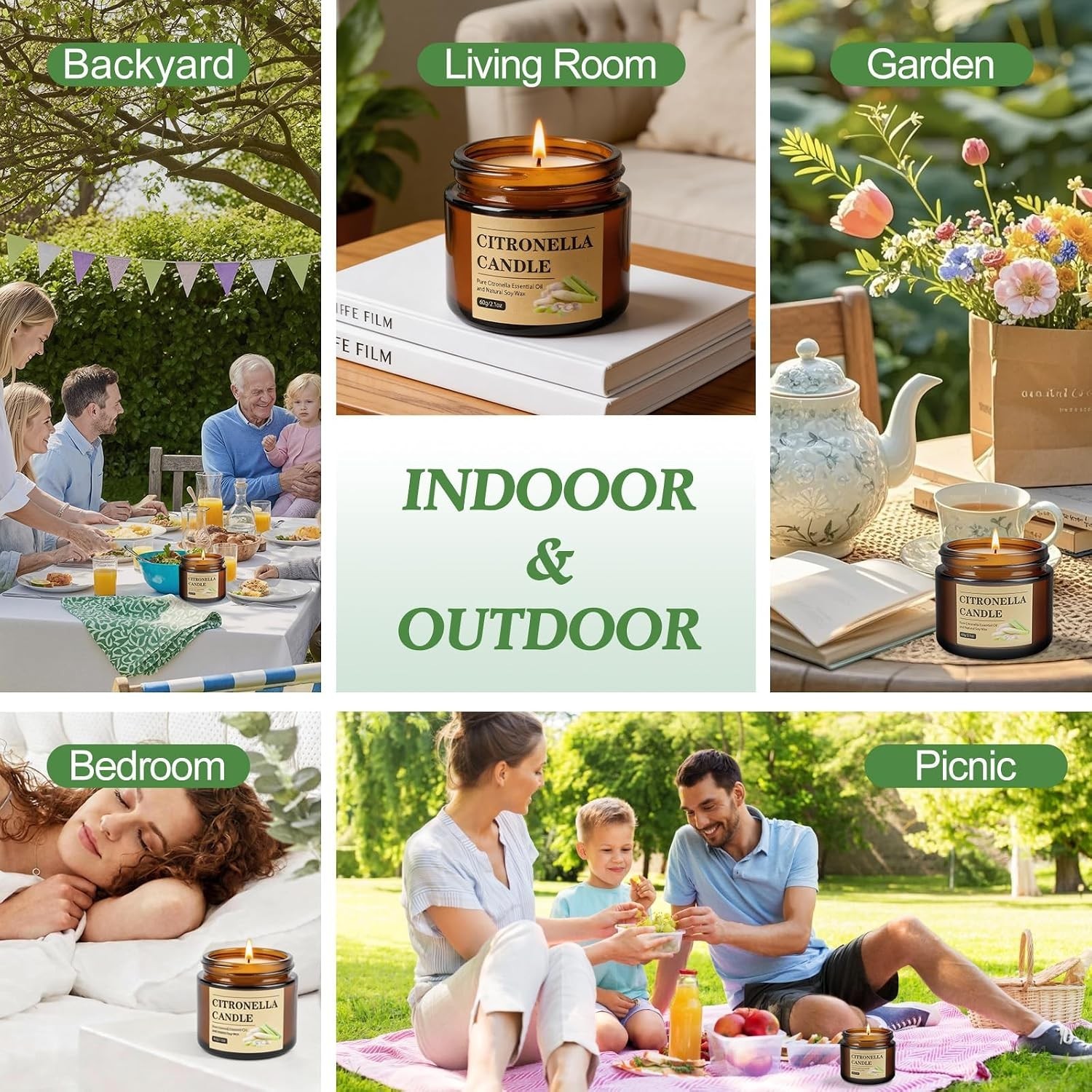 Citronella Candles Outdoor, 8 Pack Citronella Candles with Lids, 120 Hours Bu…