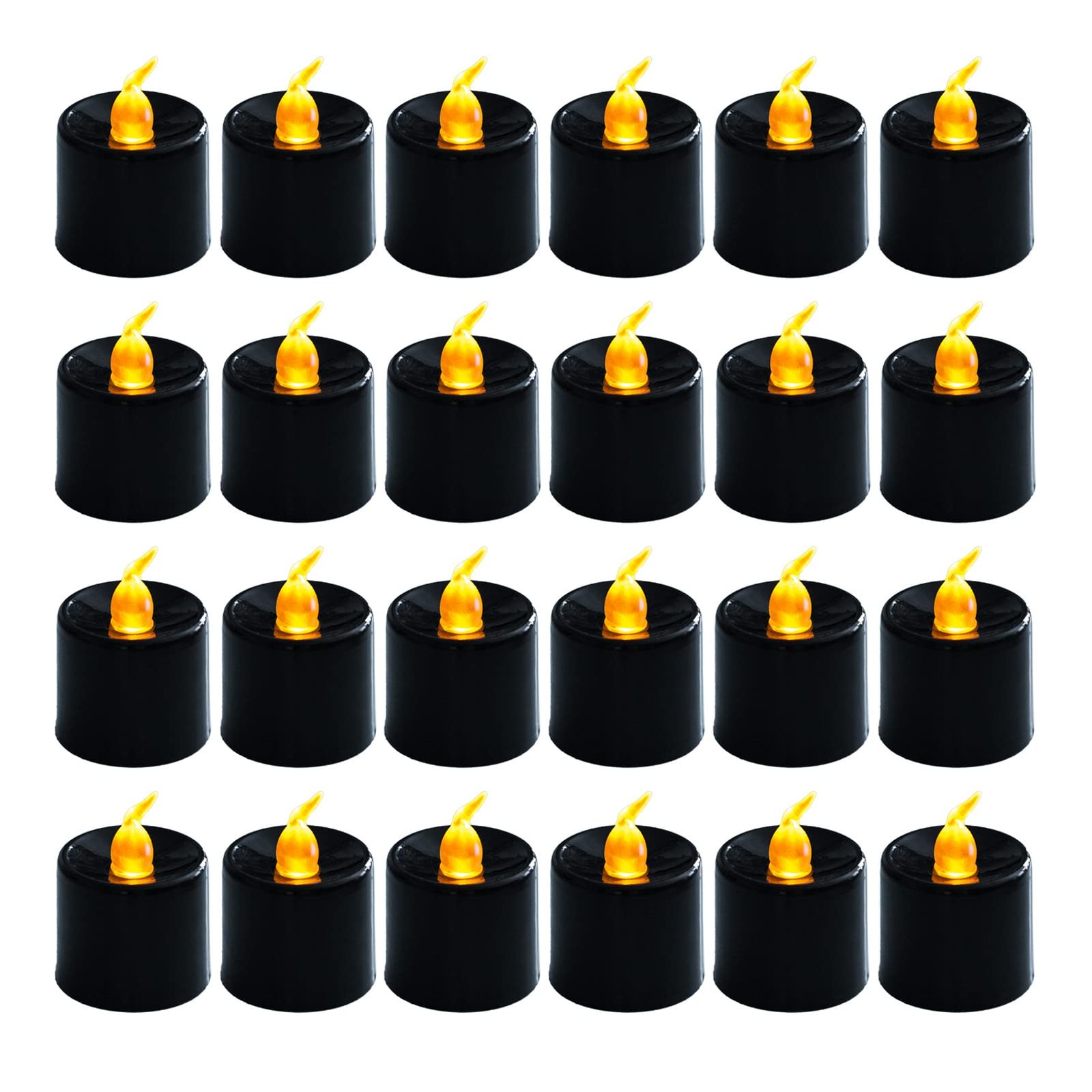 24 Pack Black Tea Lights Candles, Flickering Warm Yellow Flameless LED Tealig