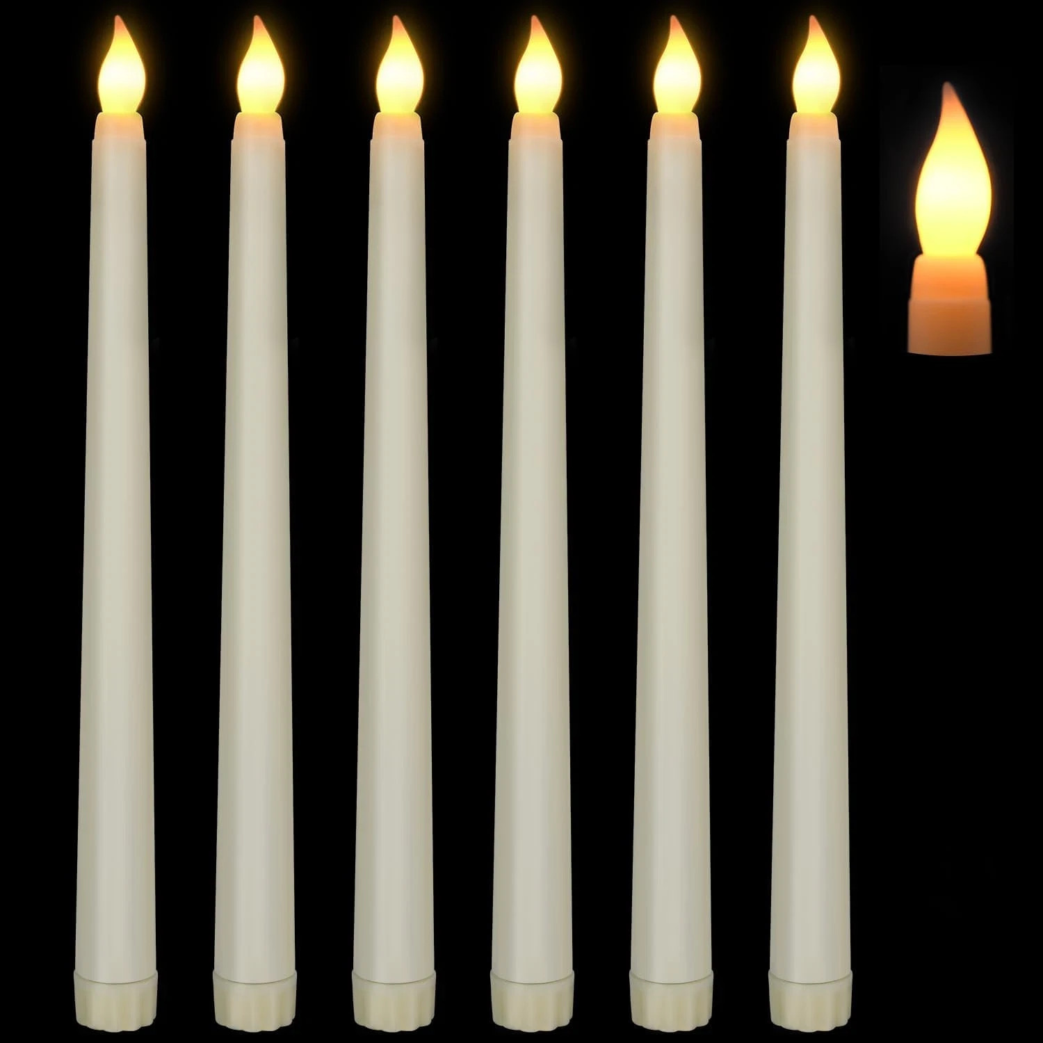 6 Pack Ivory Flameless Taper Candles, Flickering LED Candles for Home Decor