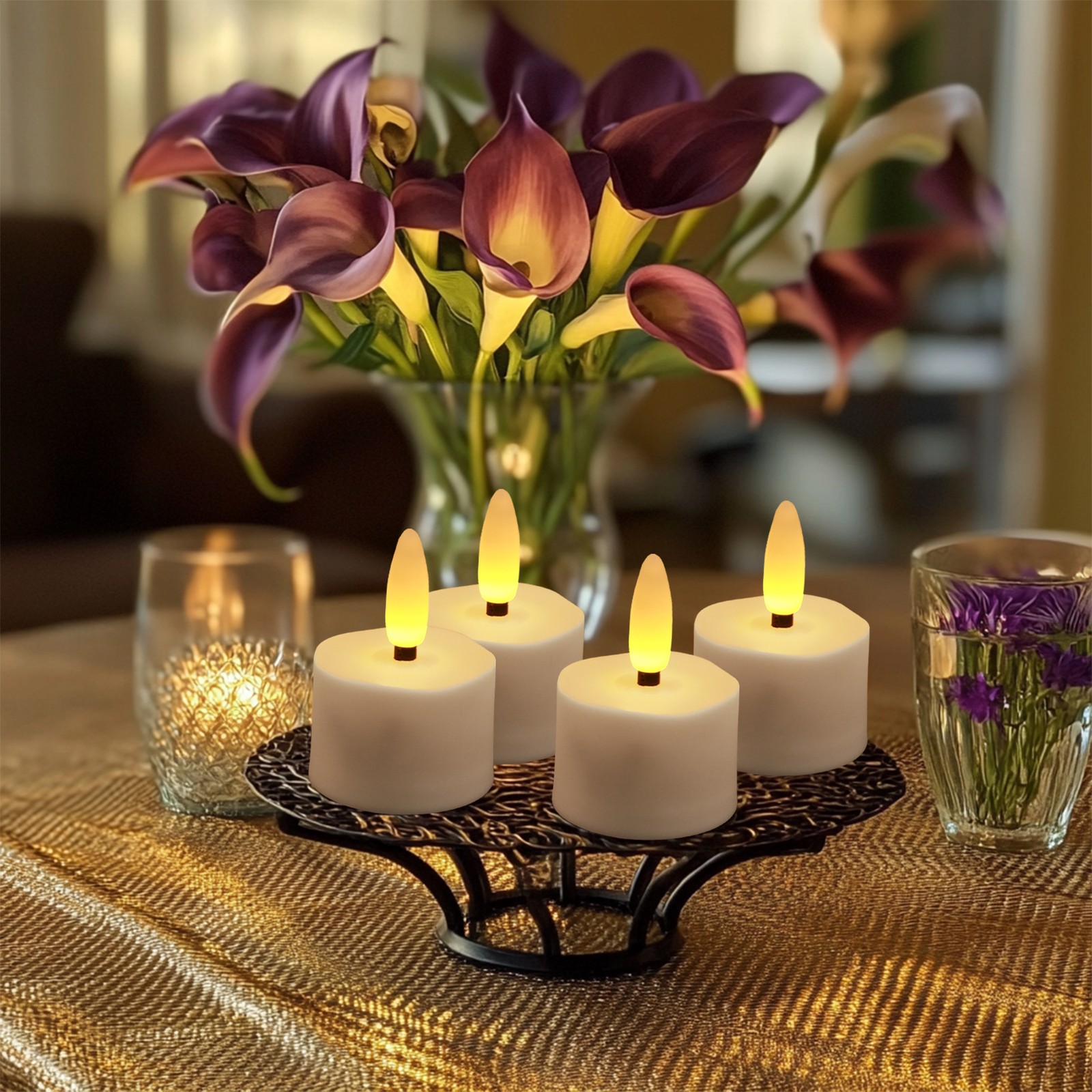 6/12x Rechargeable LED Tea Lights Flickering Flameless Candles with Timer Remote
