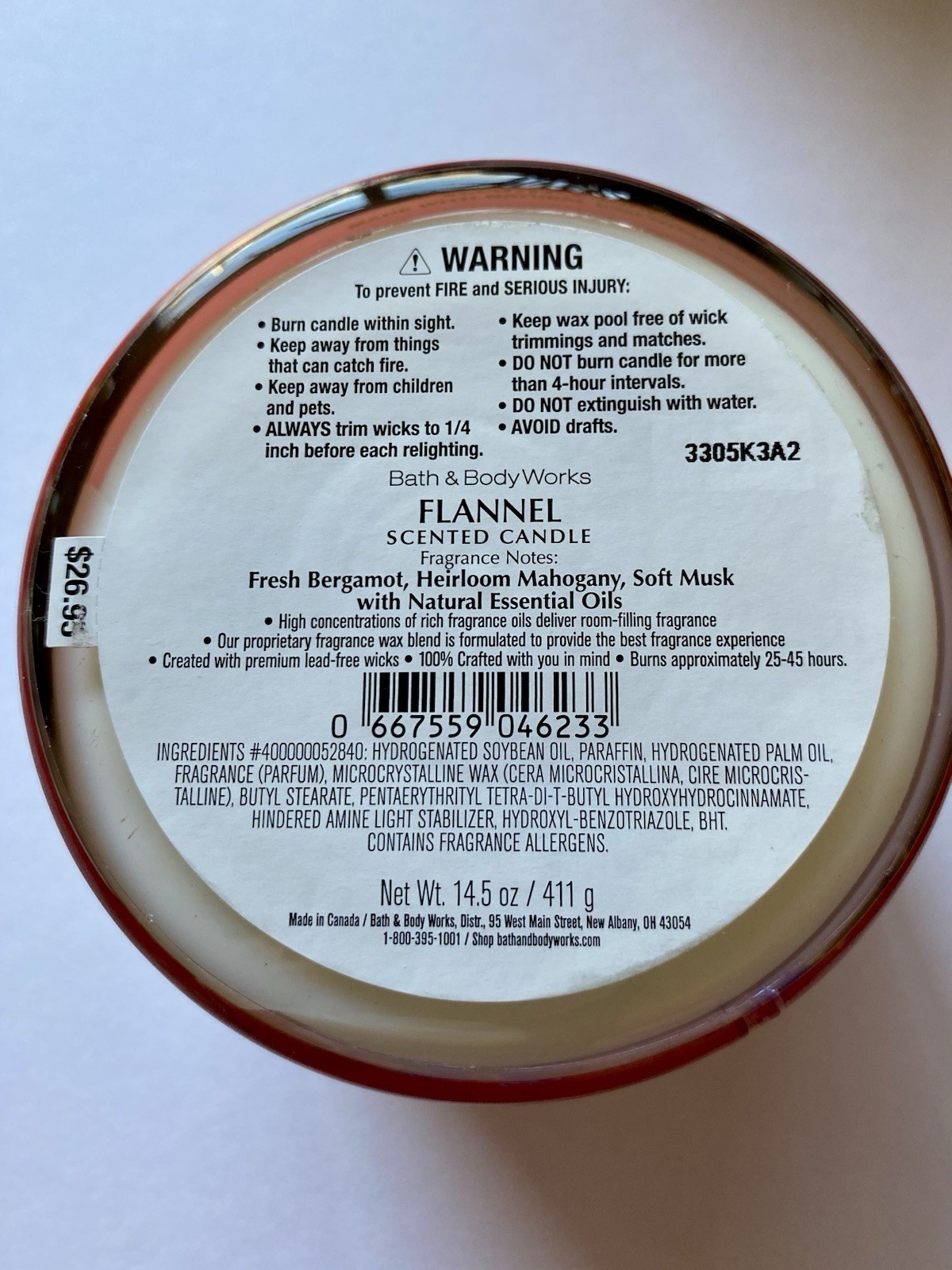 Flannel Scented Candle Bath & Body Works Tartan Glass 3-Wicks-Canada -14.5oz NEW