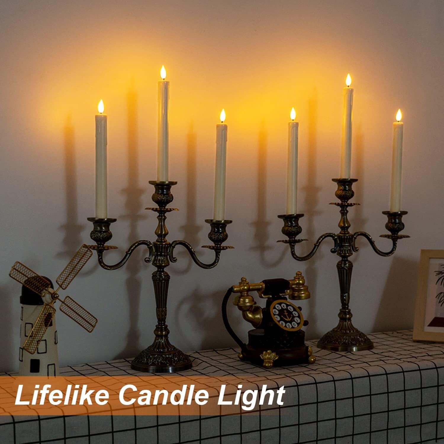 Set of 3 8″ Real Wax Flameless Moving Wick Ivory Wedding Taper Candles NEW 2023