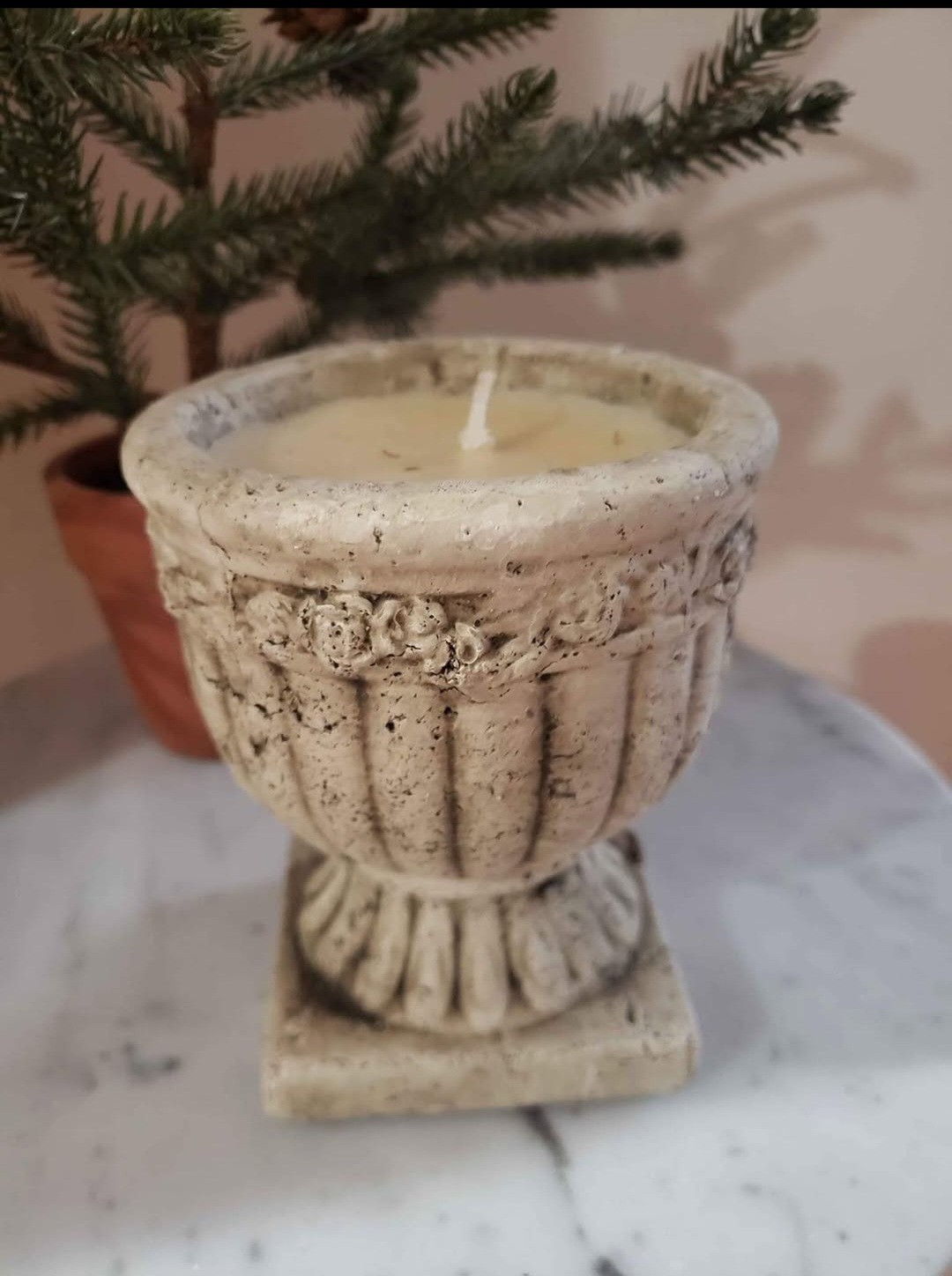 Beige Stone & Wax Goblet Decorative Candle Antique Unique Style for Living Room