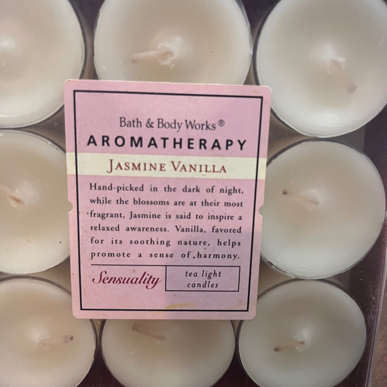 Vtg Bath & Body Works Aromatherapy Jasmine Vanilla Tea Light Candles 9ct Sealed