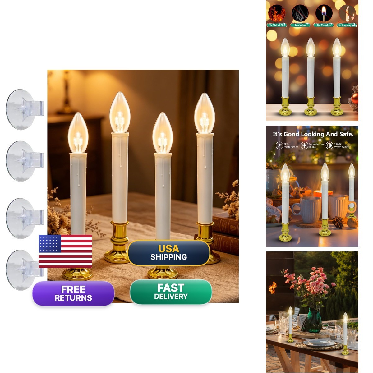 Xingzd 4PK LED Window Candles 7.75″ Christmas Candle Lamp