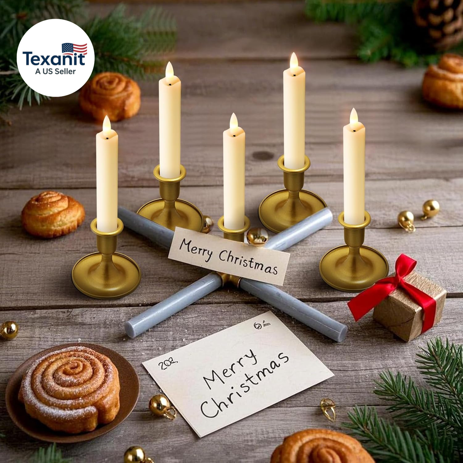 Upgraded Real Wax Short LED Flameless Taper Candles with Remote, 6 PCS Ivory Can