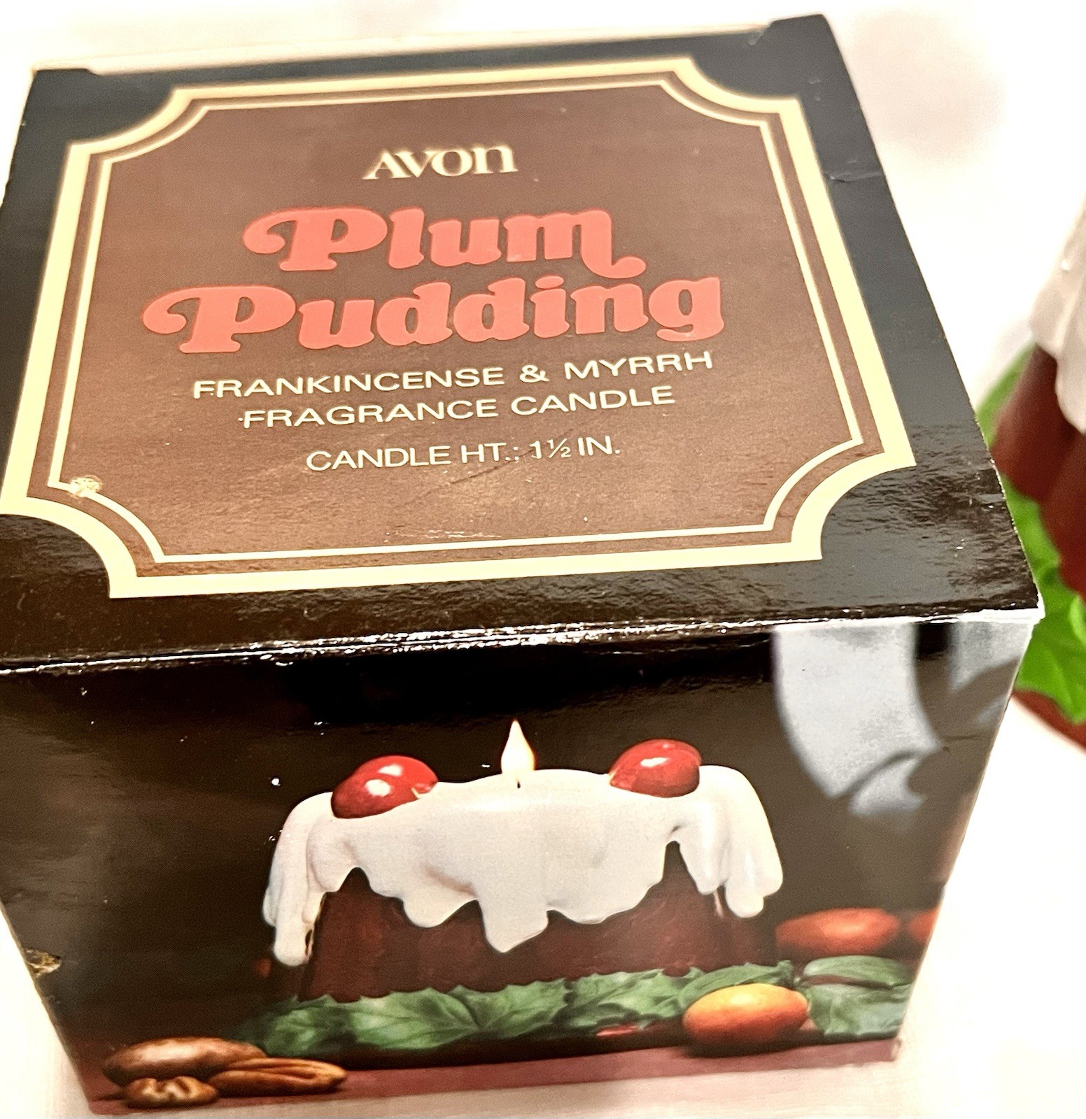 1978 Avon PLUM PUDDING FRANKINCENSE & MYRRH FRAGRANCE CANDLE 1 1/2” ~ NOS in Box