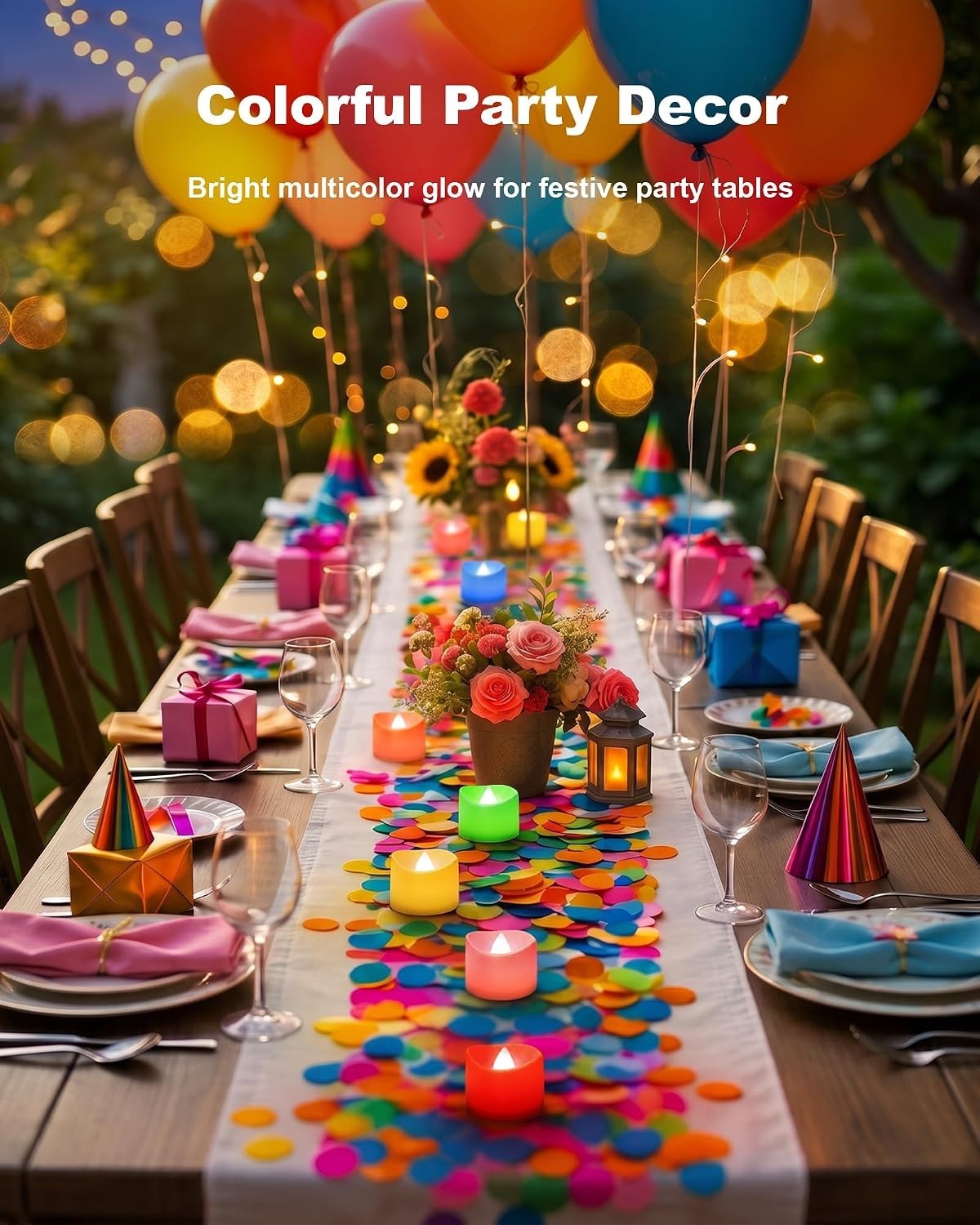 200+ Hour 12-Pack LED Tea Lights with Changing Colors – Indoor & Outdoor Use