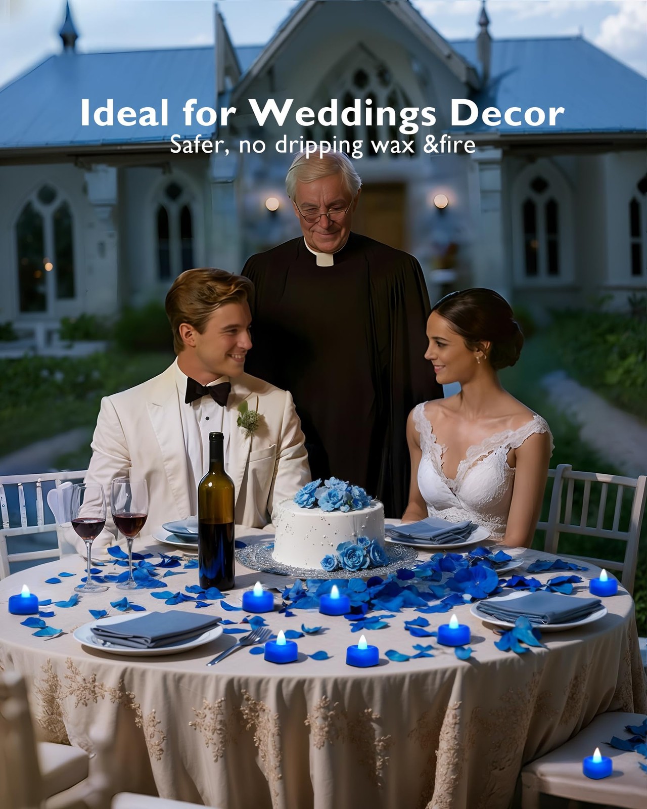 Amagic 1000 Pieces Blue Artificial Rose Petals with 12 Blue Heart LED Tea Lights