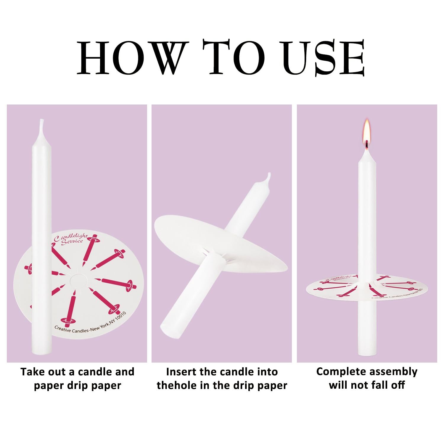 White Unscented Taper Candles 5-Inch 50 Pieces Drip Protectors Church Prayer