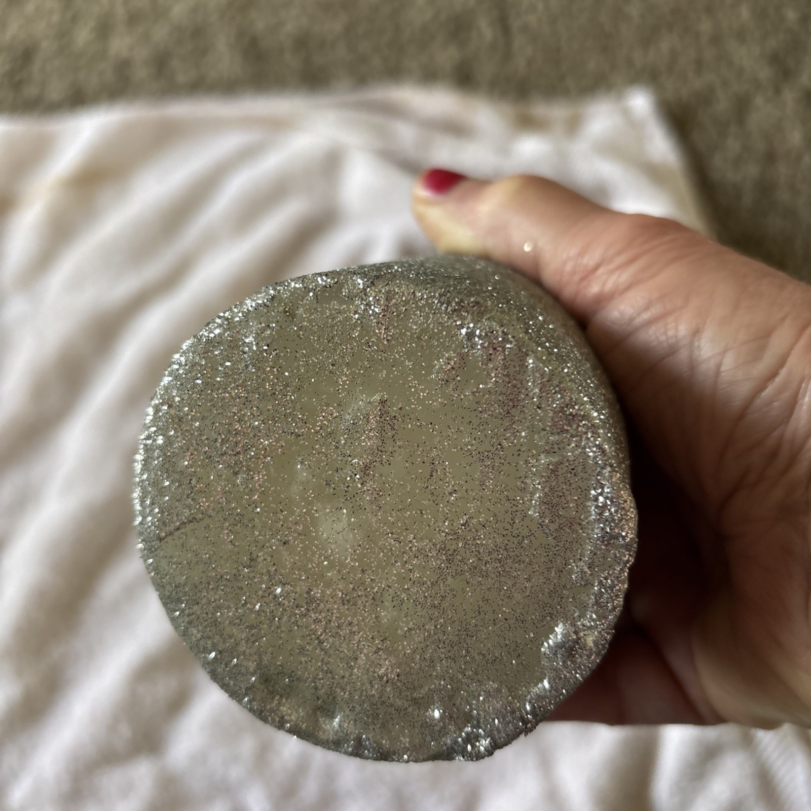 NIP Silver Glittery 4 In Tall Candle/3 In W/glitter/Sparkly/Metallic/lead Free