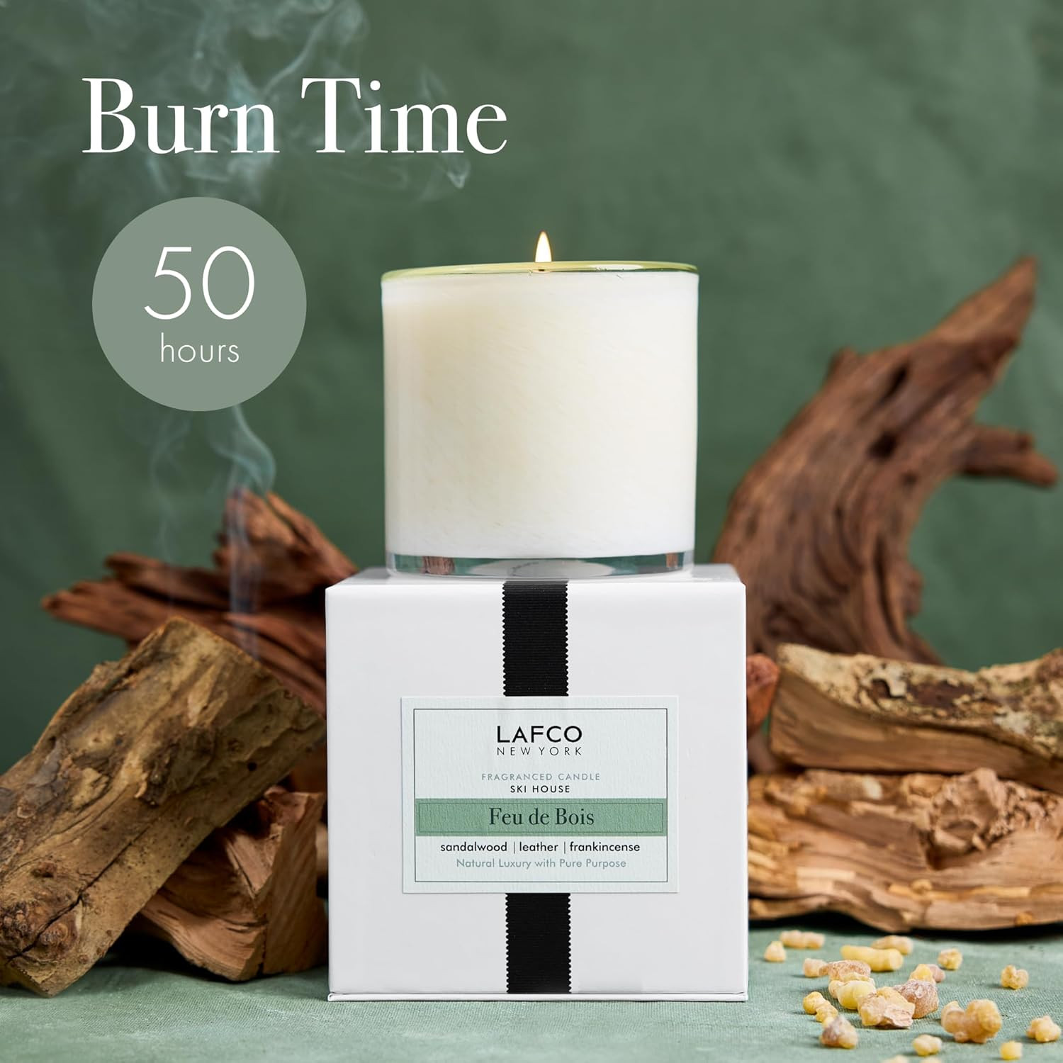 New York Classic Candle, Feu De Bois – 6.5 Oz – 50-Hour Burn Time – Reusable, Ha