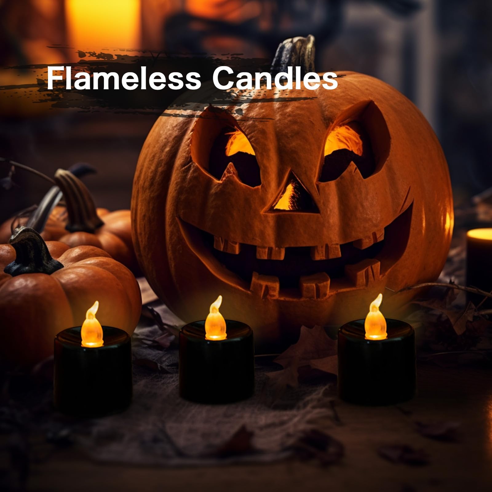 24 Pack Black Tea Lights Candles, Flickering Warm Yellow Flameless LED Tealig