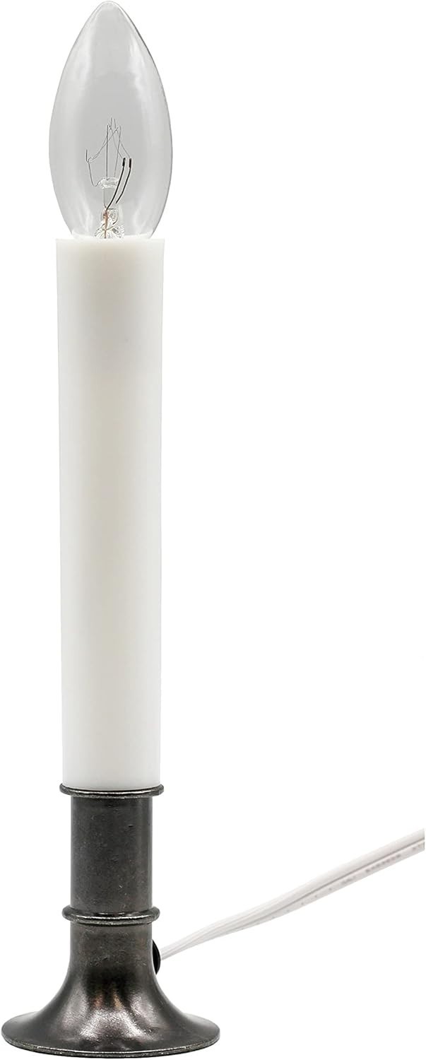 Creative Hobbies Electric Window Candle Lamp with Brass Plated Base, Dusk to