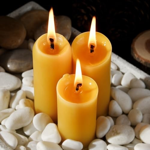 15 Pack Beeswax Pillar Candles – Yellow, 3.5″ Long Burning, Dripless Emergency C