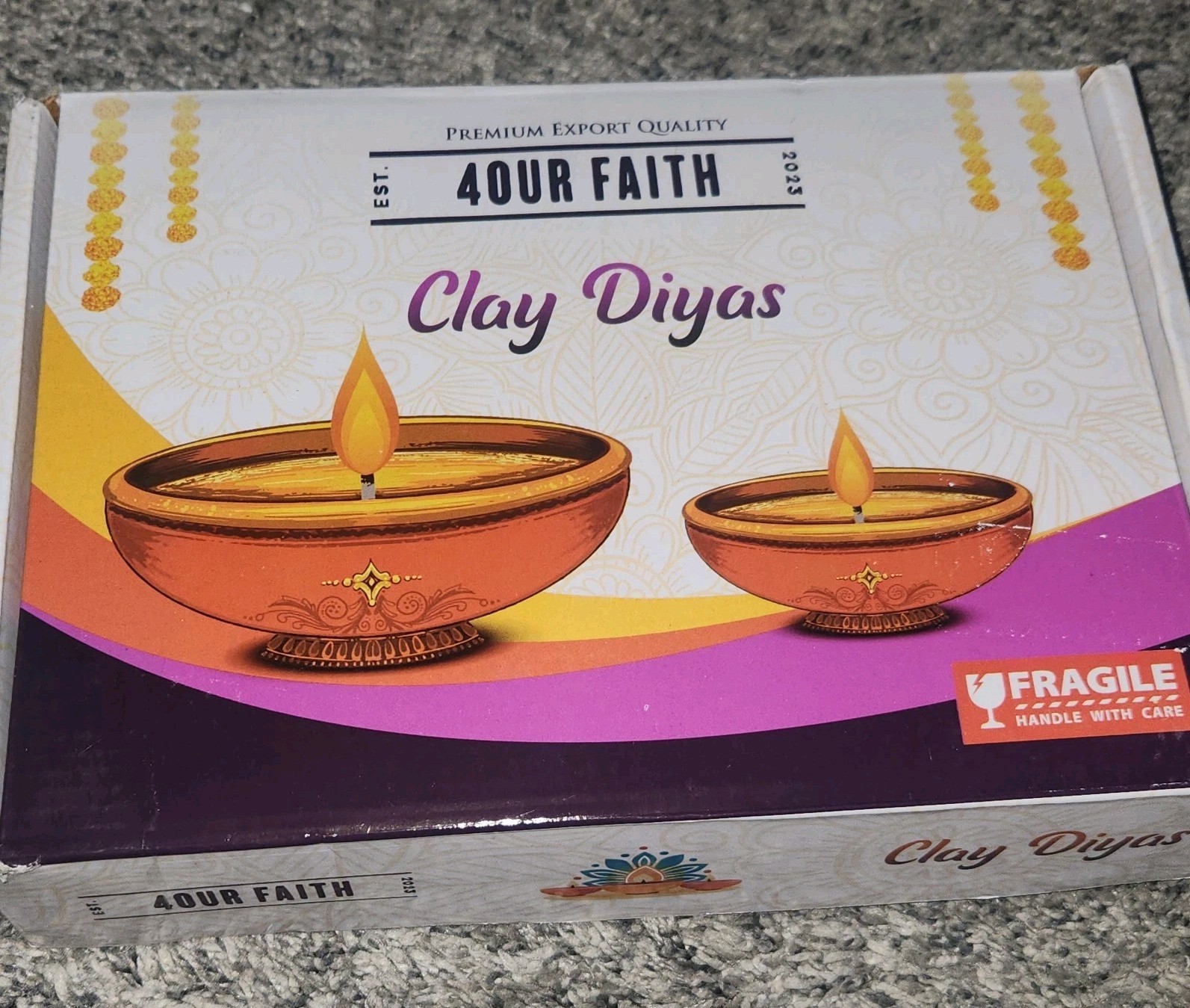 4Our Faith Clay Diyas Hand Painted Set Of 6 Candles India