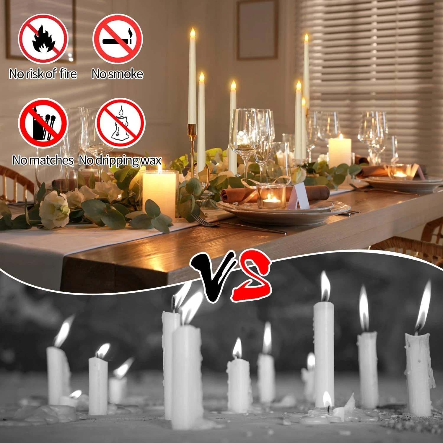 6 Pack Ivory Flameless Taper Candles, Flickering LED Candles for Home Decor