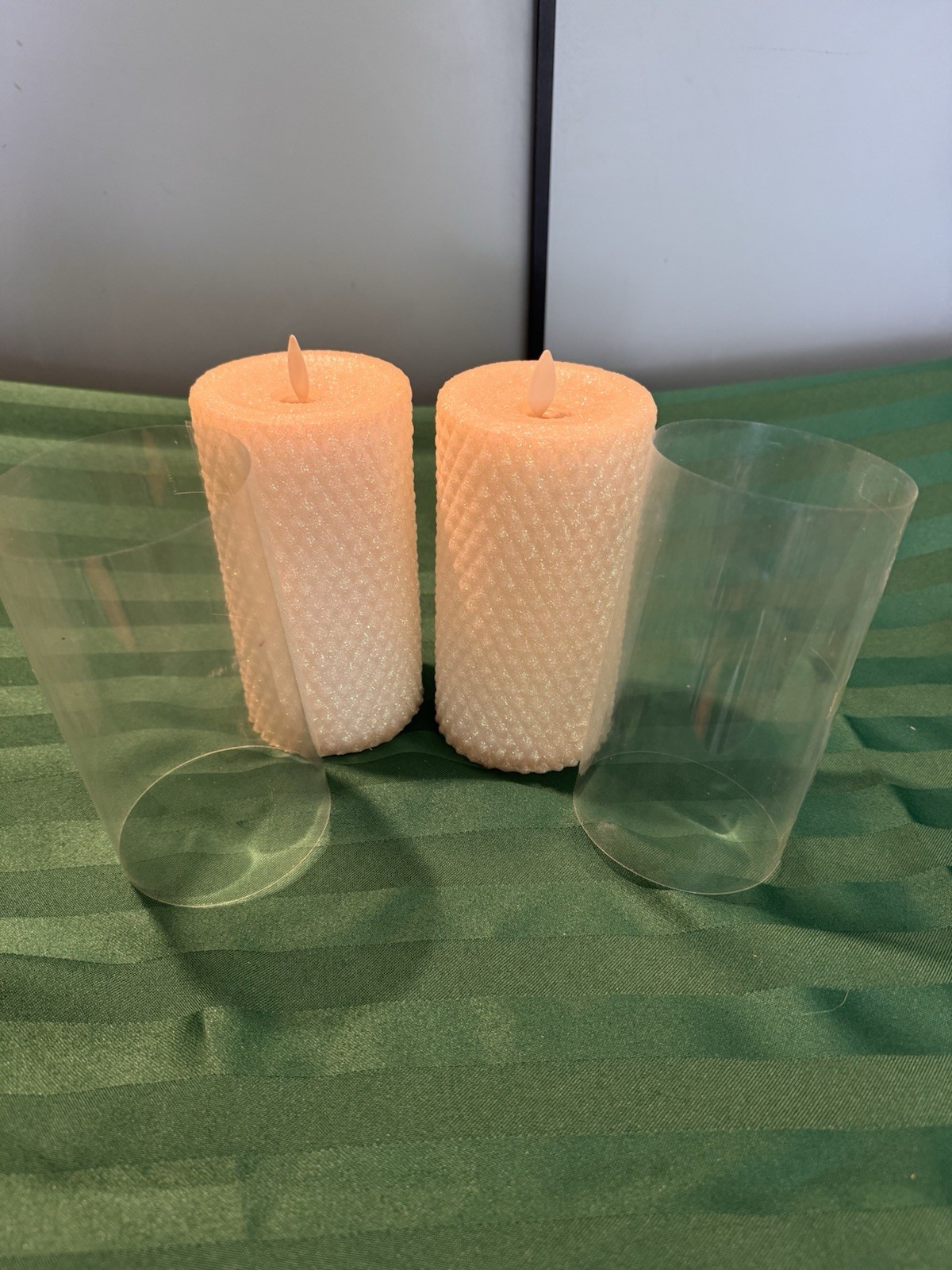 2-Luminara Battery Operated Flameless Pillar Candles Ivory Honeycomb BEAUTIFUL.