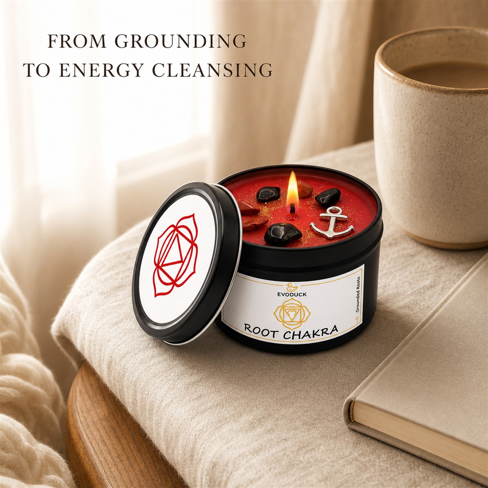 2-Piece EVODUCK Root & Crown Chakra Candles, Crystals, Positive Energy