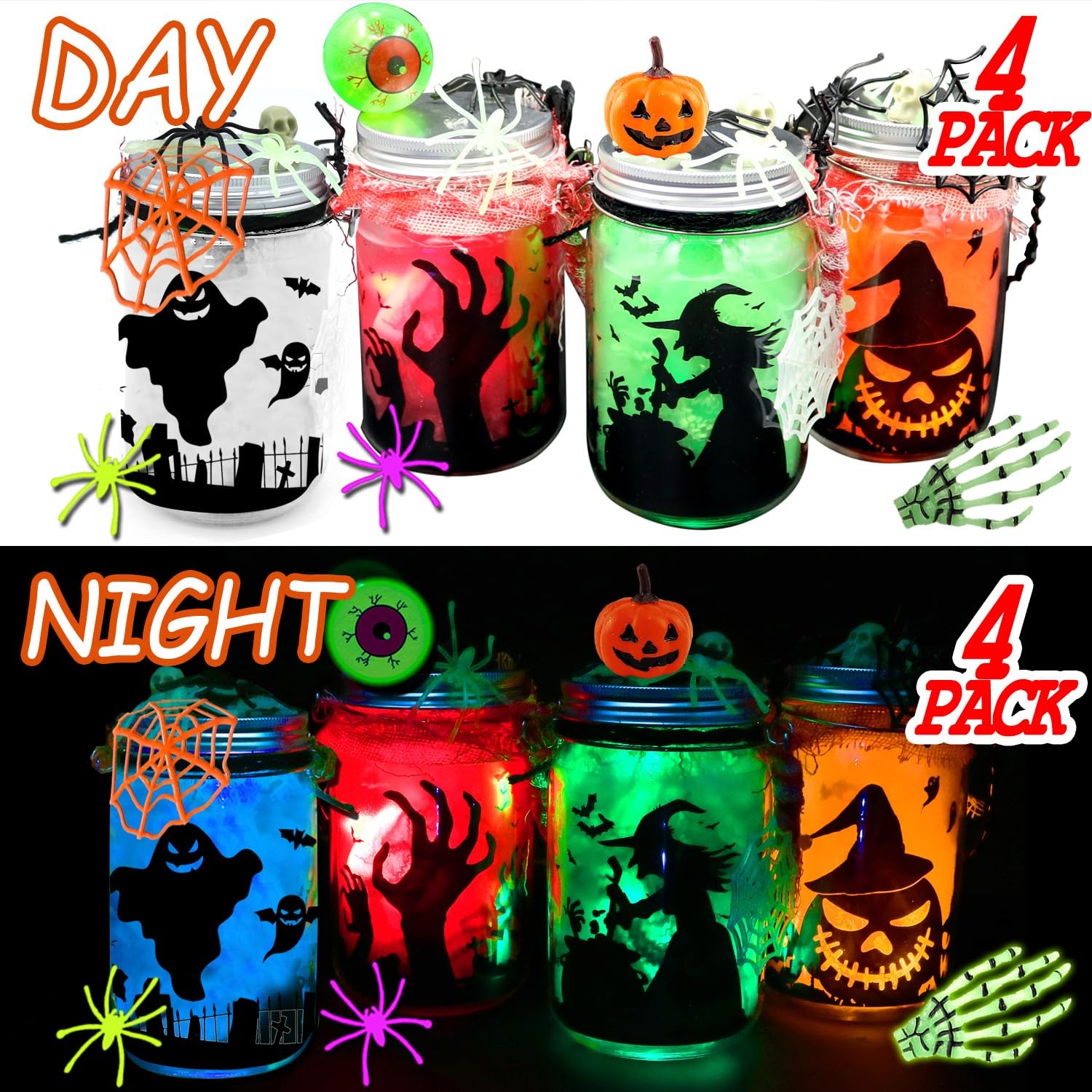 4 Pack Halloween DIY Lantern Jar Craft Kit Decor Supplies for Art Projects